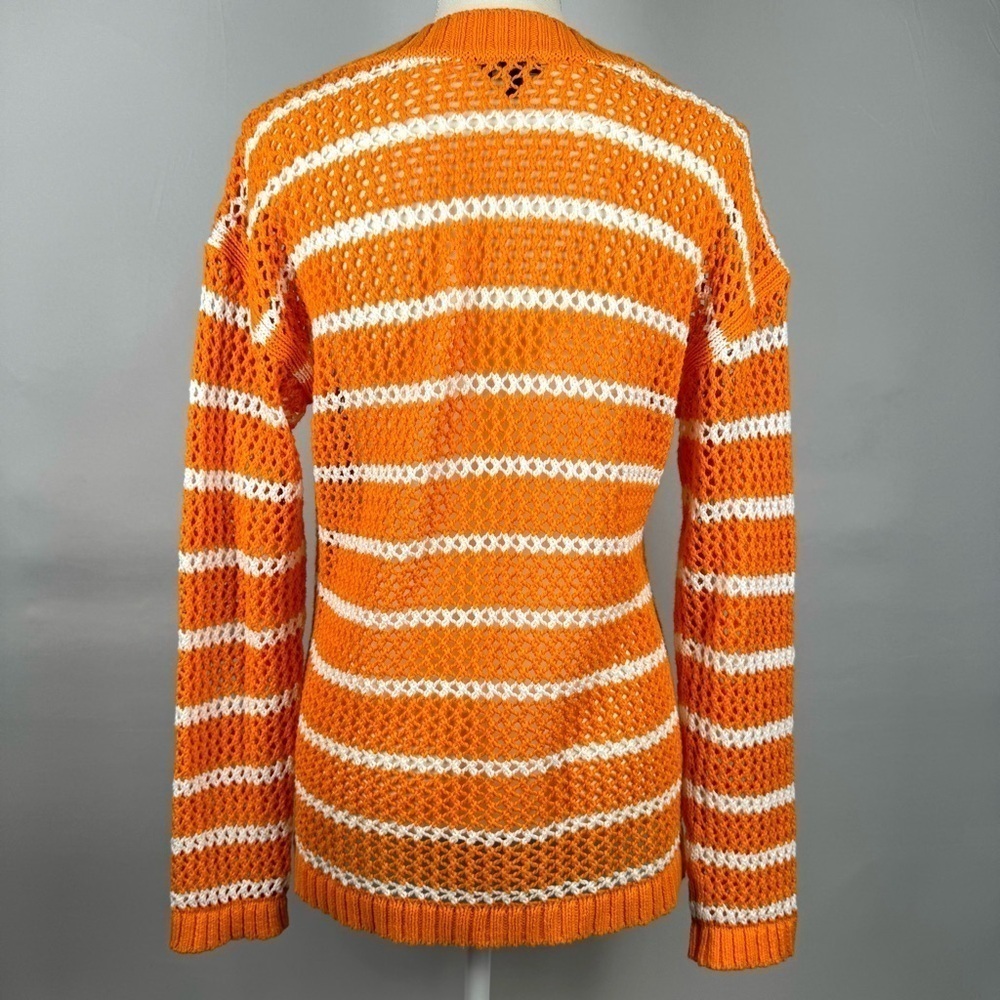 Talbots Open Knit Crochet Tunic Sweater Orange Stripes Cotton Med Pet Beach - Picture 6 of 10